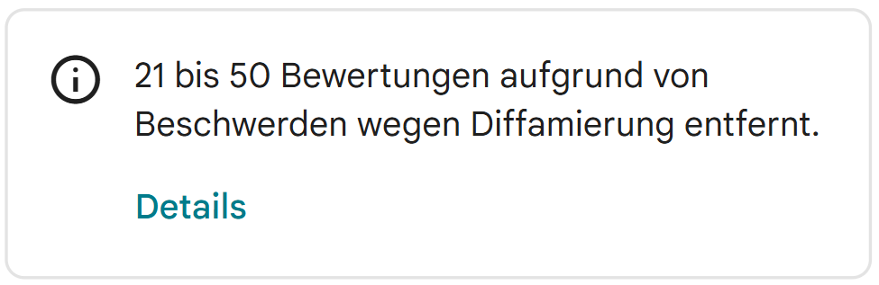 So sieht die Warnung im Profil aus, wenn Google Rezensionen entfernt hat.